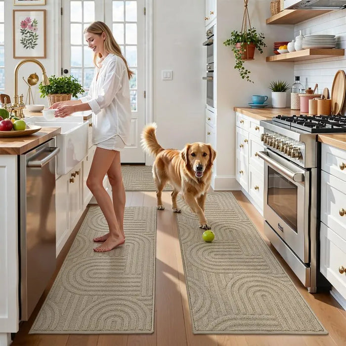 Geometric Carved Washable Absorbent Kitchen Runner Rug 3-Piece Set