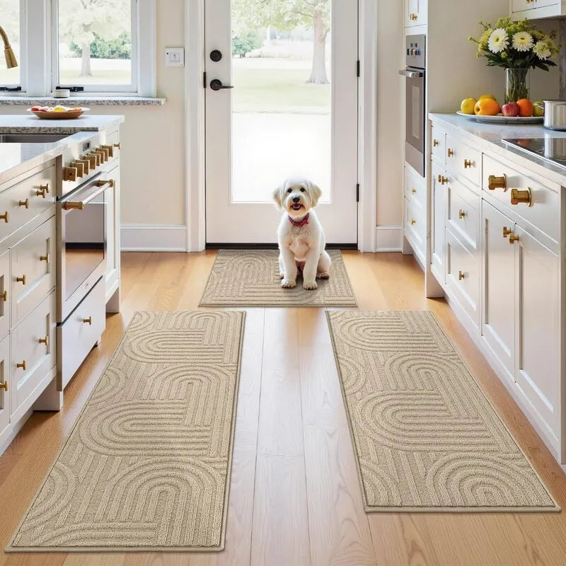 AR008182beigefloralpetfriendly2x6runnerrugnonslipwashablekitchenmatforUShomeHEBE RUGS