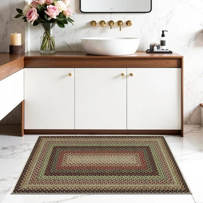 AR008186redbathroomrug2x3ftrusticbraidedprintwashablenonslipsmallbathmataccentcarpetHEBE RUGS