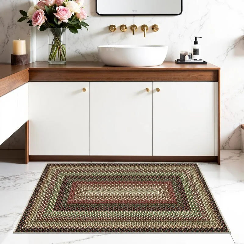 Rustic Braided Print Non Slip Washable Entryway Area Rug