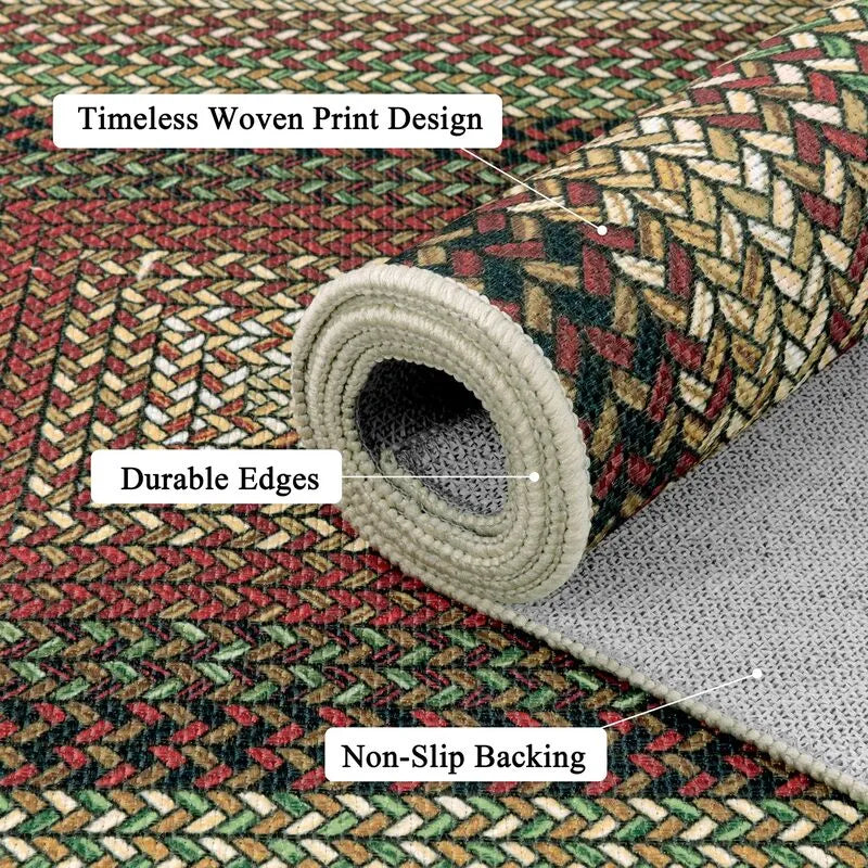 AR008186redbraidedprintrug2x3ftnonsliprubberbackingdurableedgesmalldoormatentryrugHEBE RUGS