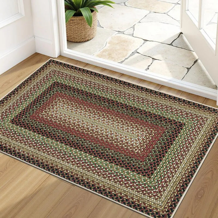 Rustic Braided Print Non Slip Washable Entryway Area Rug