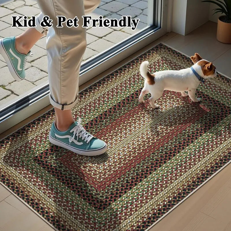 AR008186redkidpetfriendlydoormat2x3ftdurablenonslipsmallbraidedrugforentrywayUShomeHEBE RUGS