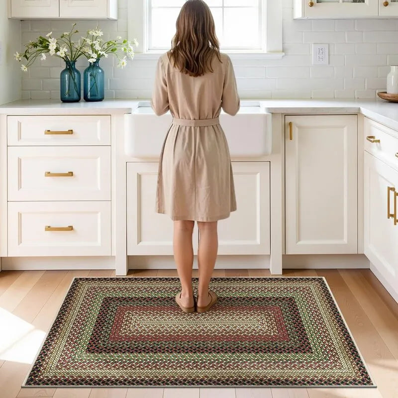 AR008186redkitchenrug2x3ftrusticbraidedprintsmallmatforundersinkwashableUShomeHEBE RUGS