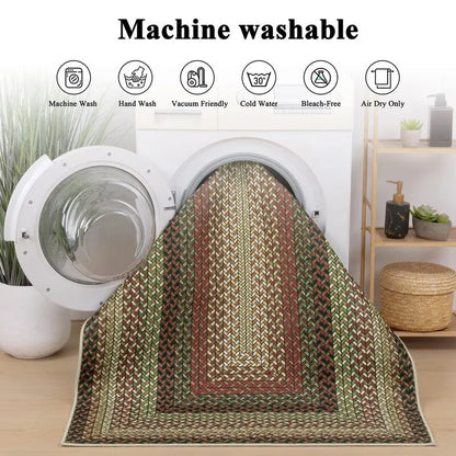 AR008186redwashablerug2x3ftmachinewashablesmallbraidedprintentrydoormateasycleanHEBE RUGS