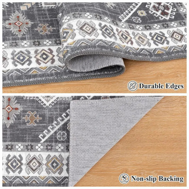 AR008217greybohemianrunnerrugdurableedgenonslipbackingfloormatforUShouseHEBE RUGS