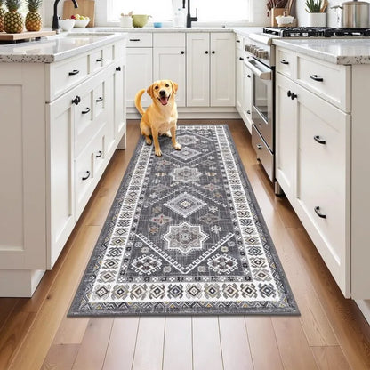 AR008217greyboho2x5runnerrugnonslipwashablekitchenfloormatforUShomeHEBE RUGS
