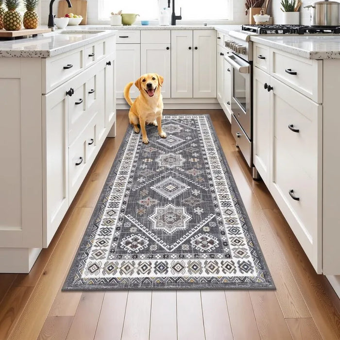 Washable Boho Hallway Runner Rug - Low-Profile Non-Slip Kitchen Carpet