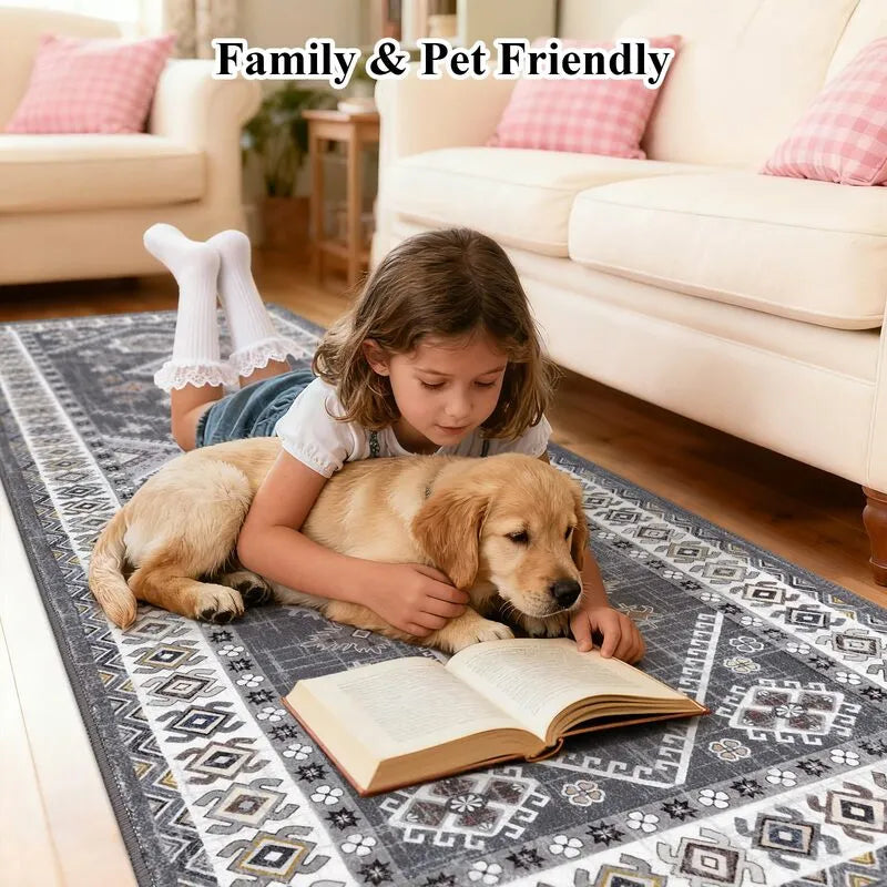 AR008217greybohopetfriendlykidsafehallwayrunnerrugmatforlivingroomUShomeHEBE RUGS