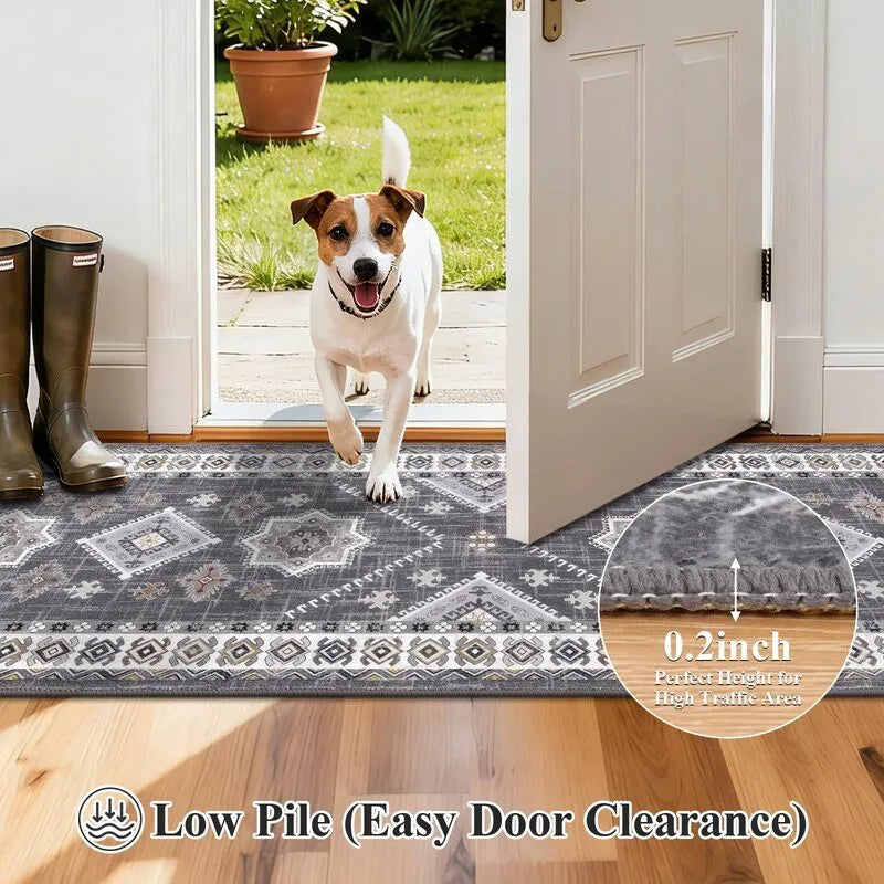 Boho Washable Non-Slip Low Profile Kitchen Hallway Runner Rug