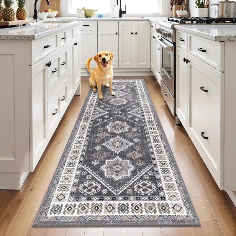Boho Washable Non-Slip Low Profile Kitchen Hallway Runner Rug