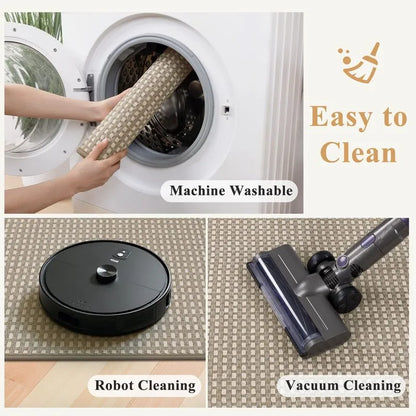 AR008229_brown_checkered_machine_washable_easy_clean_vacuum_robot_friendly_kitchen_runner_rug_set_HEBE RUGS