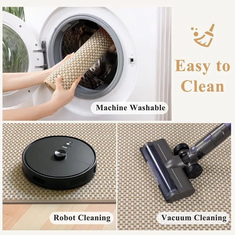 AR008230_beige_checkered_machine_washable_easy_clean_vacuum_robot_friendly_kitchen_runner_rug_set_HEBE RUGS