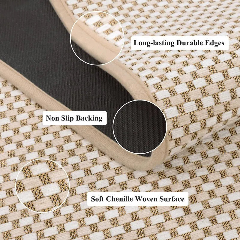 AR008230_beige_plaid_soft_chenille_woven_runner_rug_non_slip_backing_durable_edge_detail_US_home_HEBE RUGS