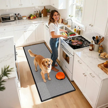 AR008231blackwhitecheckered2piecekitchenrunnerrugsetcozyhomefloordecorationUShouseHEBE RUGS