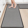 Checkered Chenille Washable Non-Slip Kitchen Runner Rug 2-Piece Set