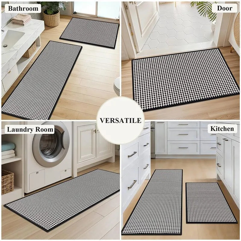 AR008231blackwhitecheckeredversatilerunnerrugsetforbathroomlaundryentrywayUShouseHEBE RUGS