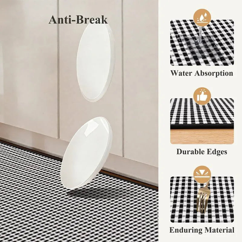 AR008231blackwhitecheckeredwaterabsorbentantibreakcushionedkitchenfloorrunnerrugHEBE RUGS