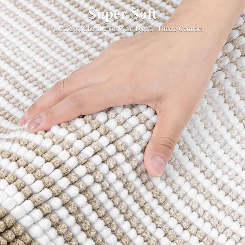 AR008298beige3piecebathmatsetsoftplushtexturedstripedrunnerrugforbathroomfloorHEBE RUGS