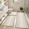 3 Piece Striped Non Slip Plush Bathroom Rug Set