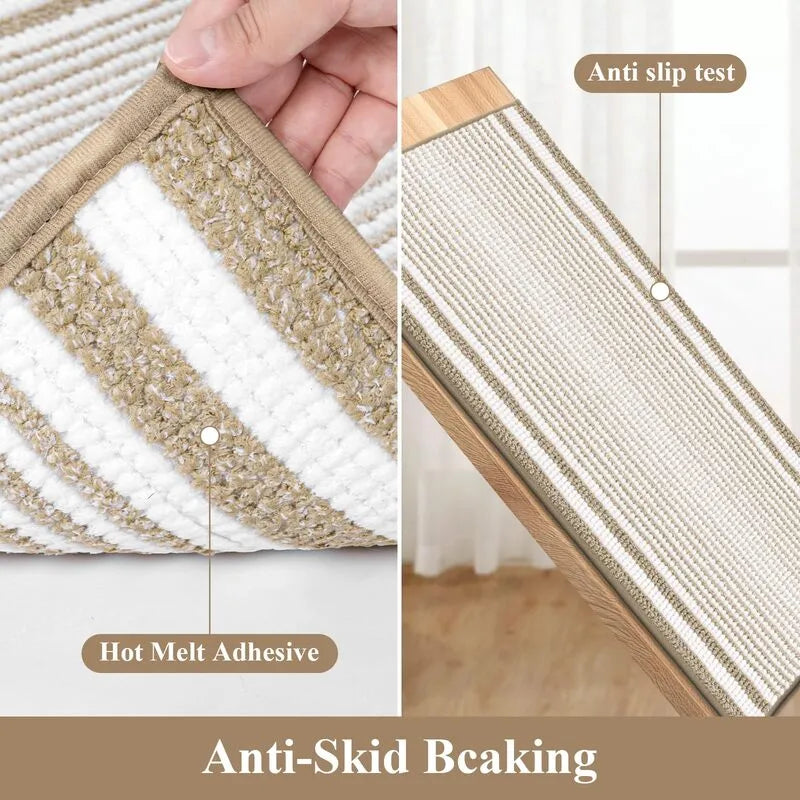 AR008298beige3piecebathrugsetantiskidbacknonsliprubberbackingstripedrunnermatHEBE RUGS
