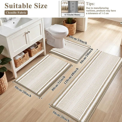 AR008298beige3piecebathrugsetsizeguidestripedbathrunnerushapedtoiletmatcarpetHEBE RUGS