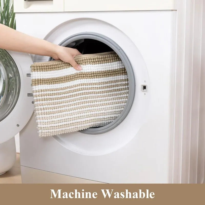 AR008298beige3piecebathrunnerrugsetmachinewashableeasycleanstripedfloorcarpetHEBE RUGS