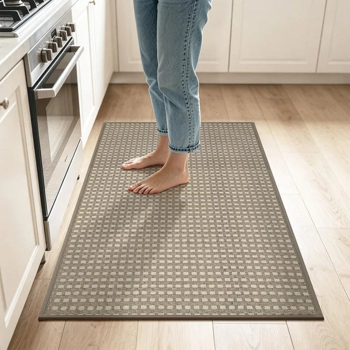 Checkered Chenille Washable Non-Slip Kitchen Accent Floor Mat