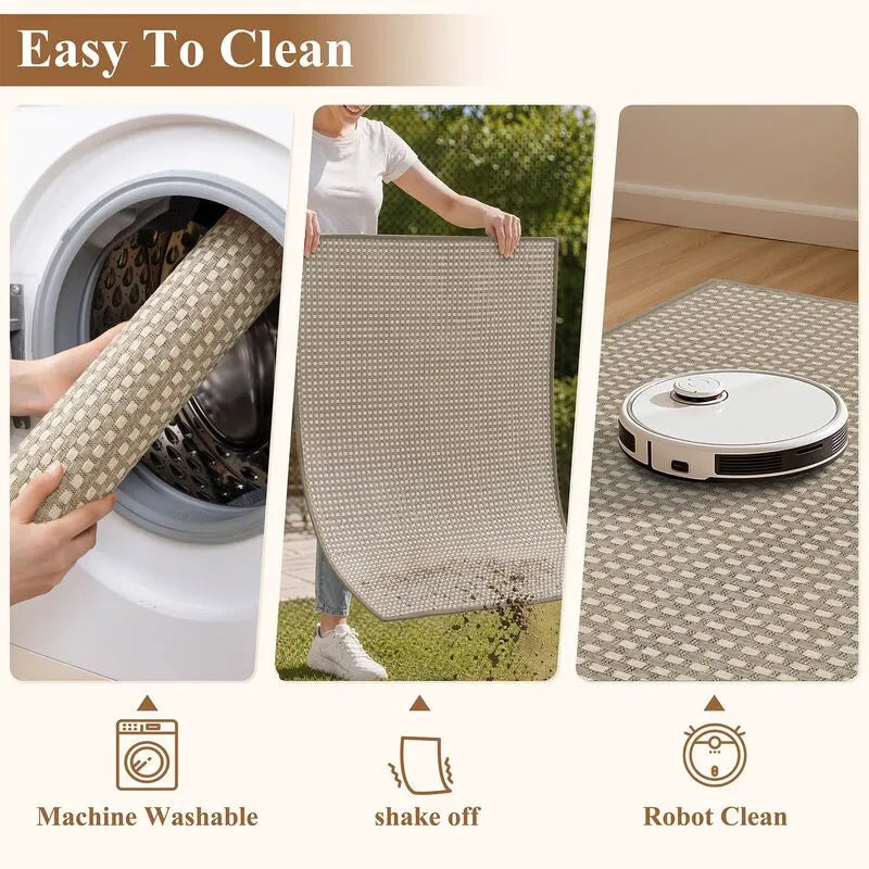 AR008340browncheckeredmachinewashableeasycleanvacuumrobotfriendlykitchenrugmatHEBE RUGS