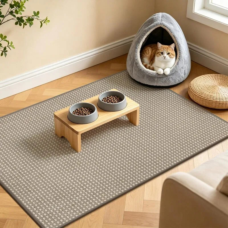 AR008340browncheckeredpetmatforcatbeddogfeedingstationindoorrugUShouseHEBE RUGS
