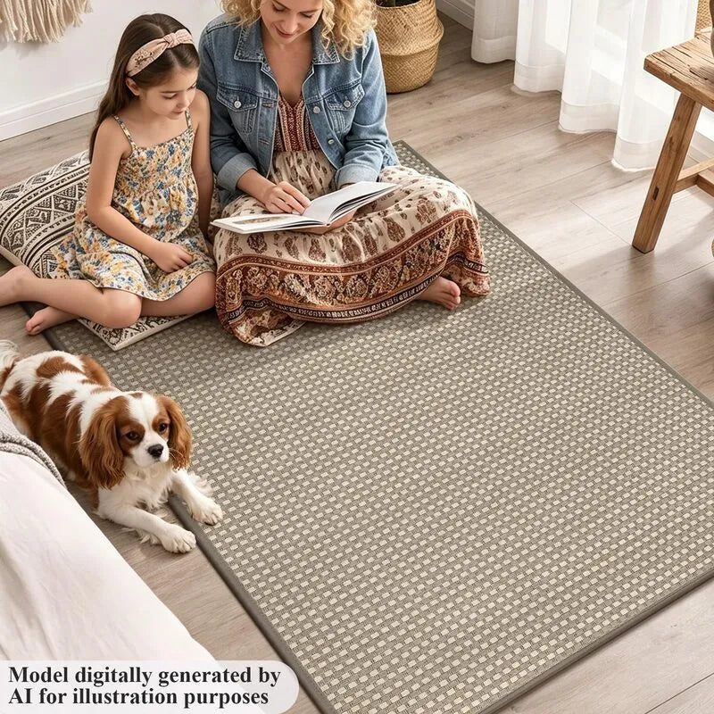 AR008340brownplaidpetfriendlykidsafelivingroomrugmatforAmericanfamilyHEBE RUGS