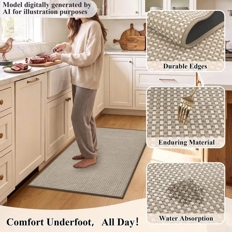 AR008340brownplaidsoftchenillewovenkitchenrugdurableedgewaterabsorptionUShomeHEBE RUGS