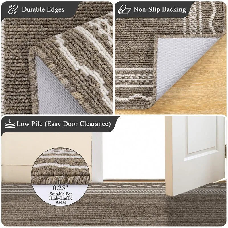 AR008371brownnonslipdoormat2x30.25inchlowprofilethindoormatrubberbackingrugHEBE RUGS