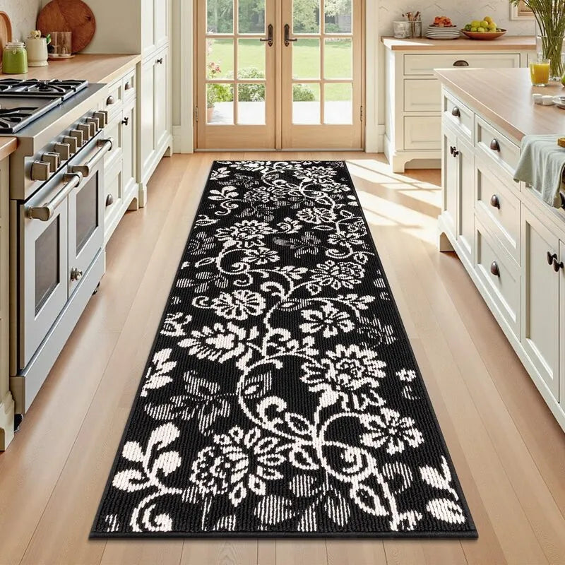 Botanical Floral Washable Absorbent Kitchen Runner Rug Mat