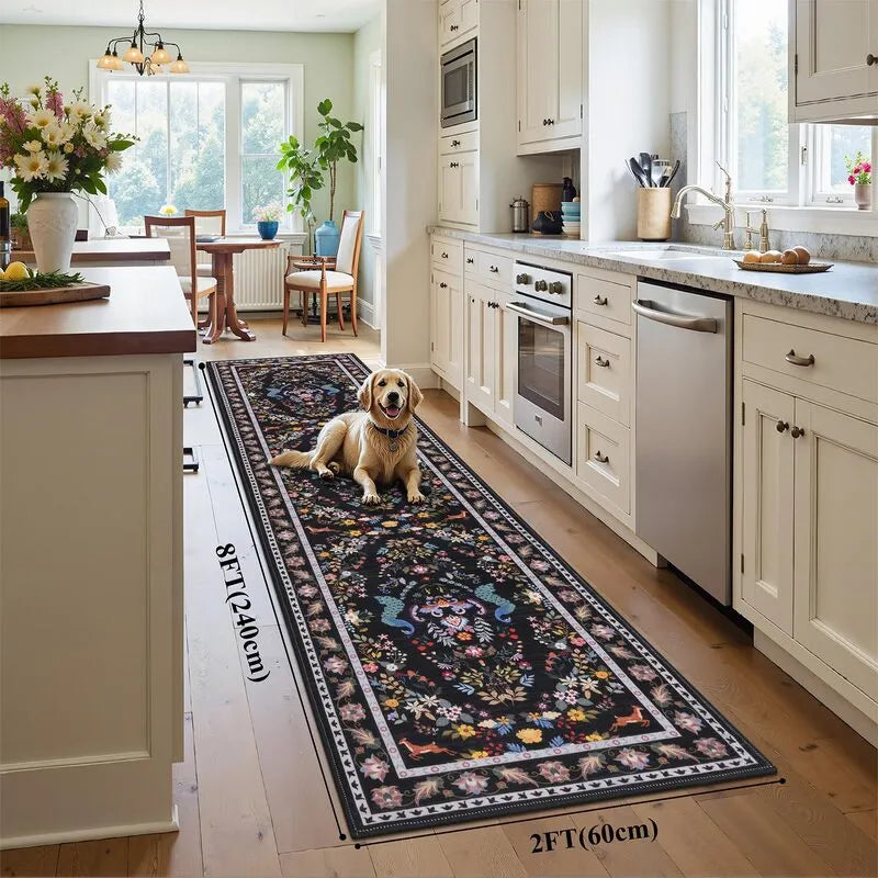 Vintage Floral Peacock Hallway Runner Rug Non Slip Washable