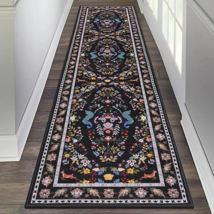 Vintage Floral Peacock Hallway Runner Rug Non Slip Washable