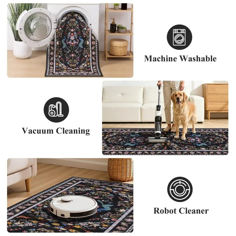 AR008916blackmachinewashablerunnerrug2x8easycleanvacuumfriendlyhallwayrugHEBE RUGS