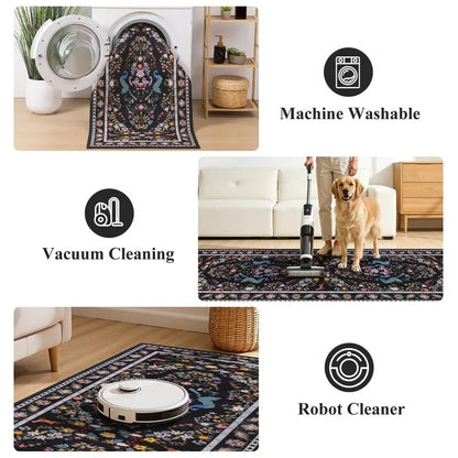 AR008916blackmachinewashablerunnerrug2x8easycleanvacuumfriendlyhallwayrugHEBE RUGS