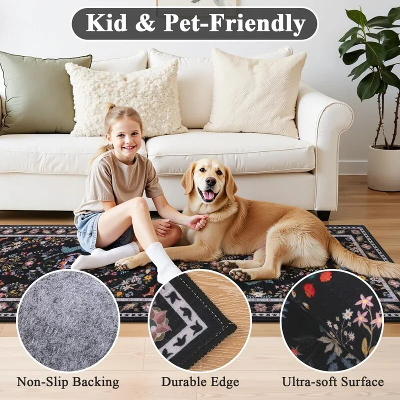 AR008916blackpetfriendlyrunnerrug2x8nonslipsoftwashablehallwaycarpetHEBE RUGS