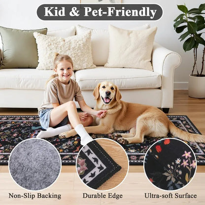 AR008916blackpetfriendlyrunnerrug2x8nonslipsoftwashablehallwaycarpetHEBE RUGS