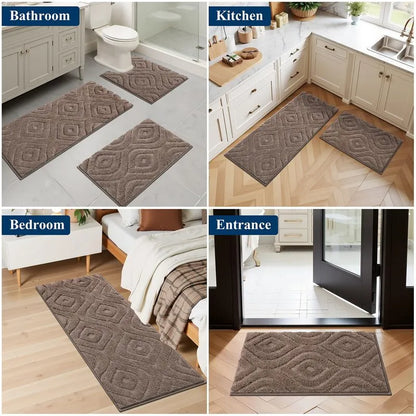 AR008960brownbathrugsetversatileplushrunnerforUShomebathroomkitchenentrancebedroomHEBE RUGS
