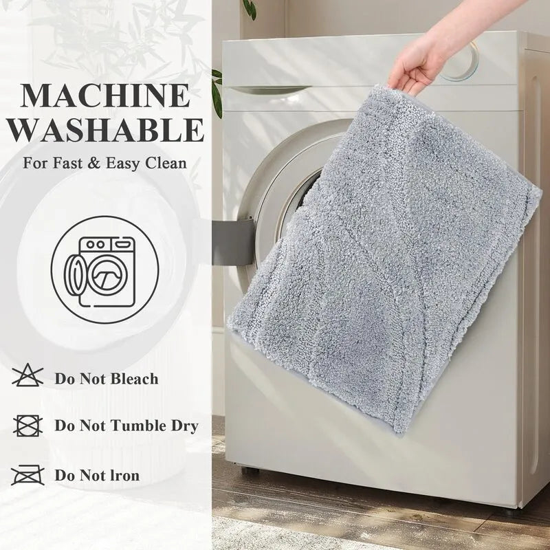 2 Piece Non Slip Plush Microfiber Bathroom Rug Runner Set