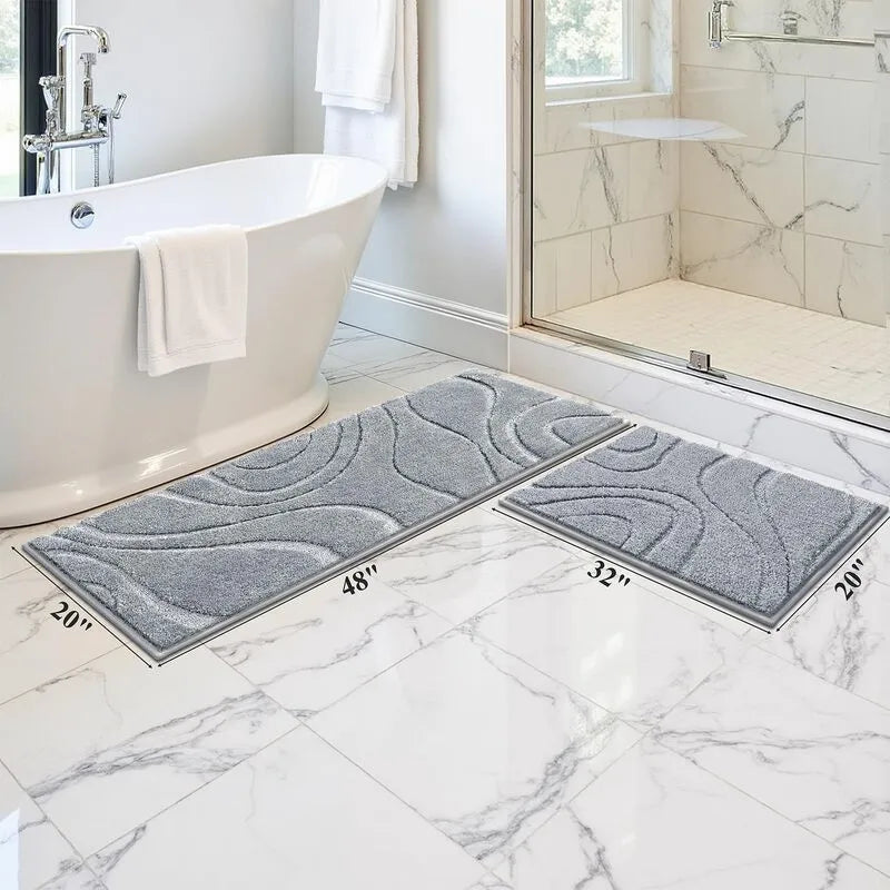 AR009112grey2piecebathrugrunnersetnonslipfloormatforshowerbathroomkitchenHEBE RUGS