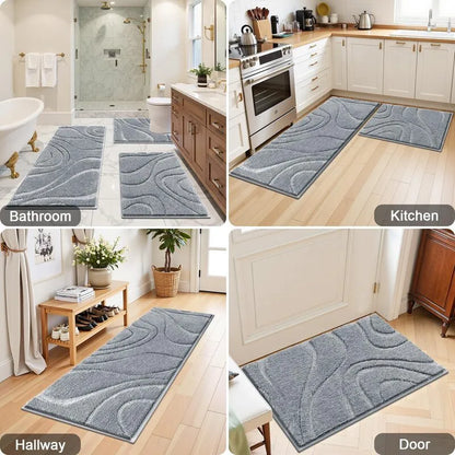 AR009112grey2piecerunnerrugsetforbathroomkitchenhallwayentrywayfloorcarpetHEBE RUGS