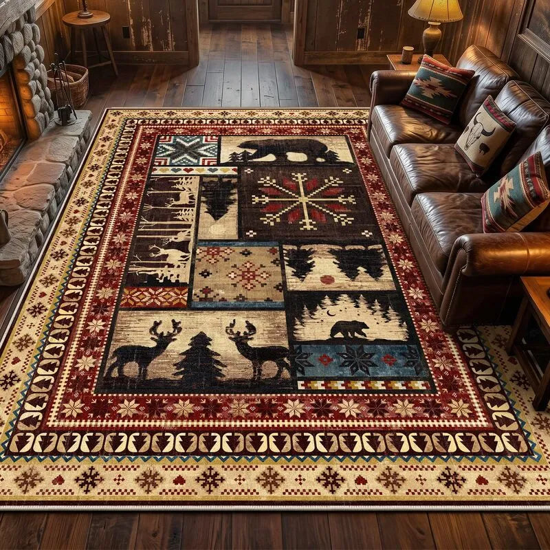 AR009120colorful8x10arearugrusticlodgecabinbeardeerprintedcarpetlivingroomdecorUShomeheberug