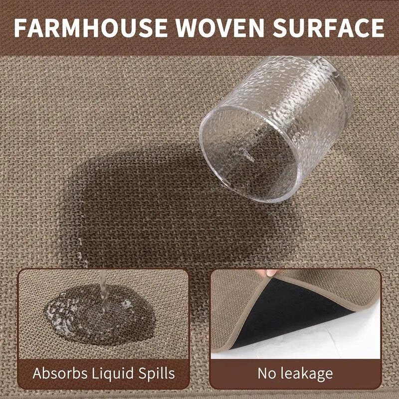 AR009215brownfarmhousewovensurfaceabsorbentwaterresistantkitchenrugmatHEBE RUGS