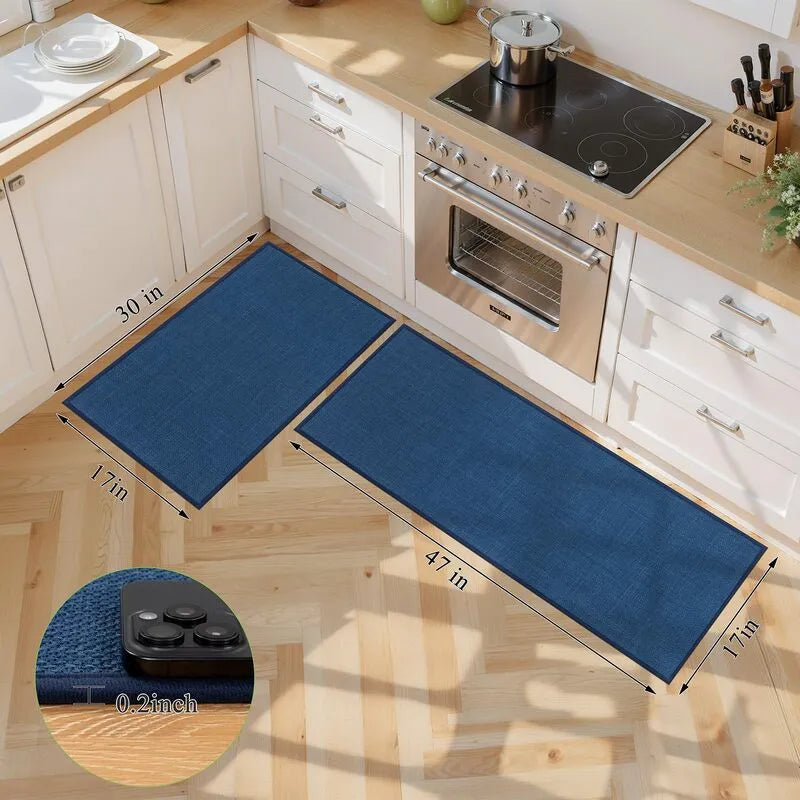 AR009222blue2pieceset17x3017x47inchlowprofilecushionedkitchenrunnerrugHEBE RUGS