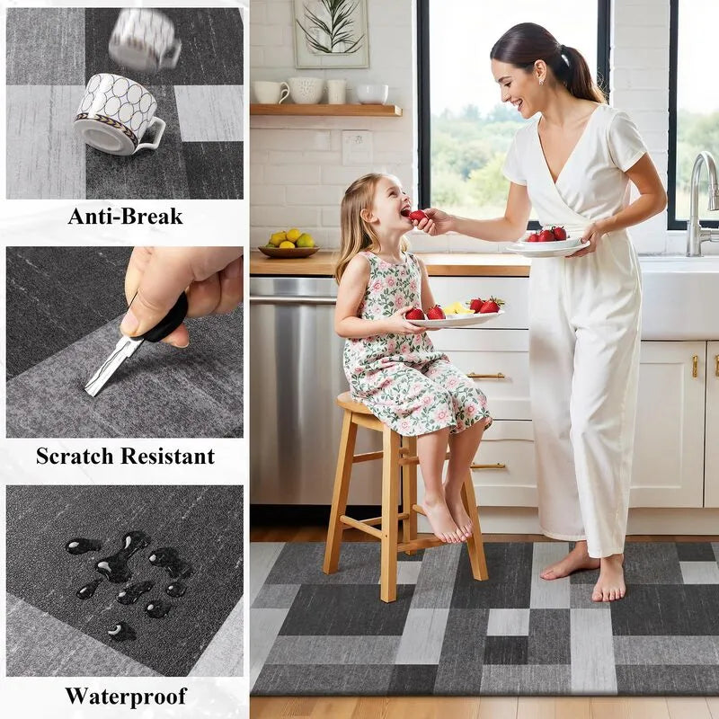 AR009255greygeometricwaterproofkitchenmatdurablescratchresistantcushionedstandingrugHEBE RUGS