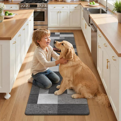 AR009255greymoderngeometricpetfriendlykitchenrunnerrug2x6ftsoftcushionedmatwithdogUSHEBE RUGS