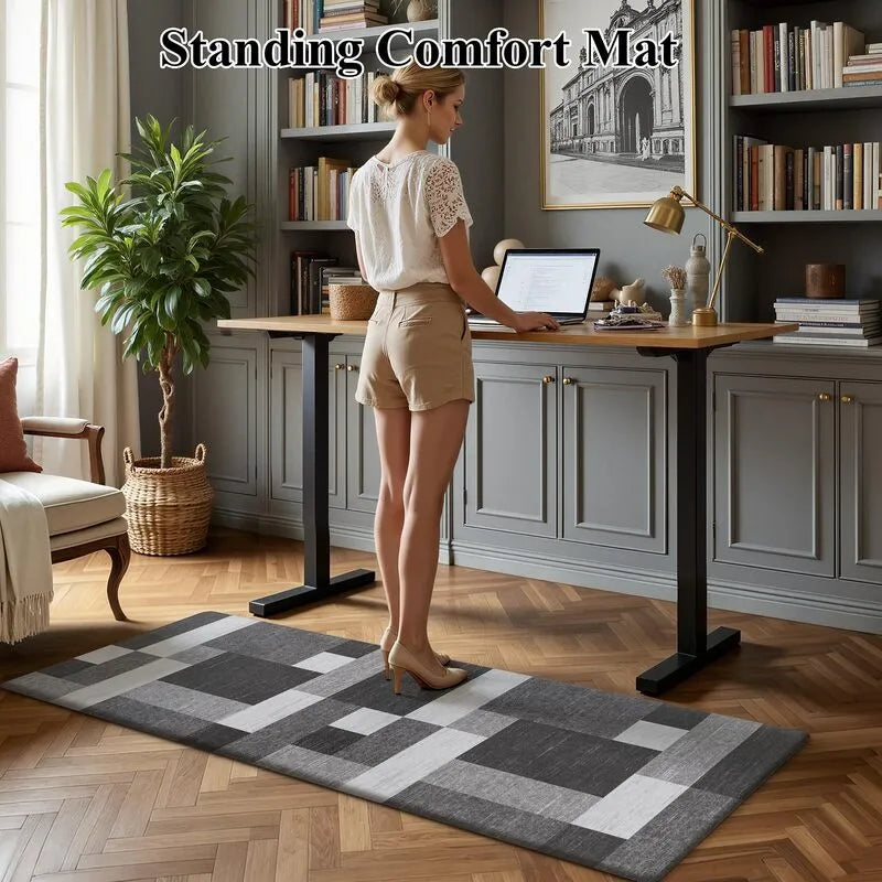AR009255greymodernrunnerrugstandingdeskantifatiguematergonomicofficehomeworkspacepadHEBE RUGS